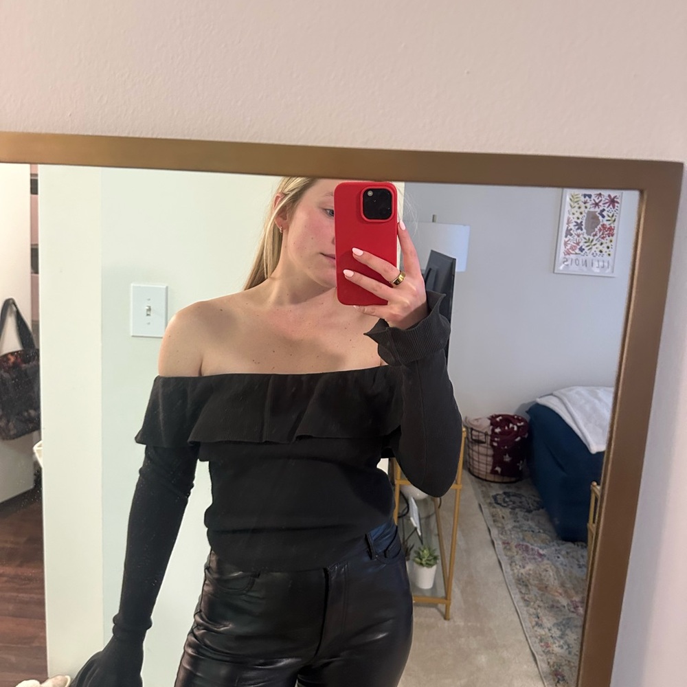 Off-Shoulder olive green sweater